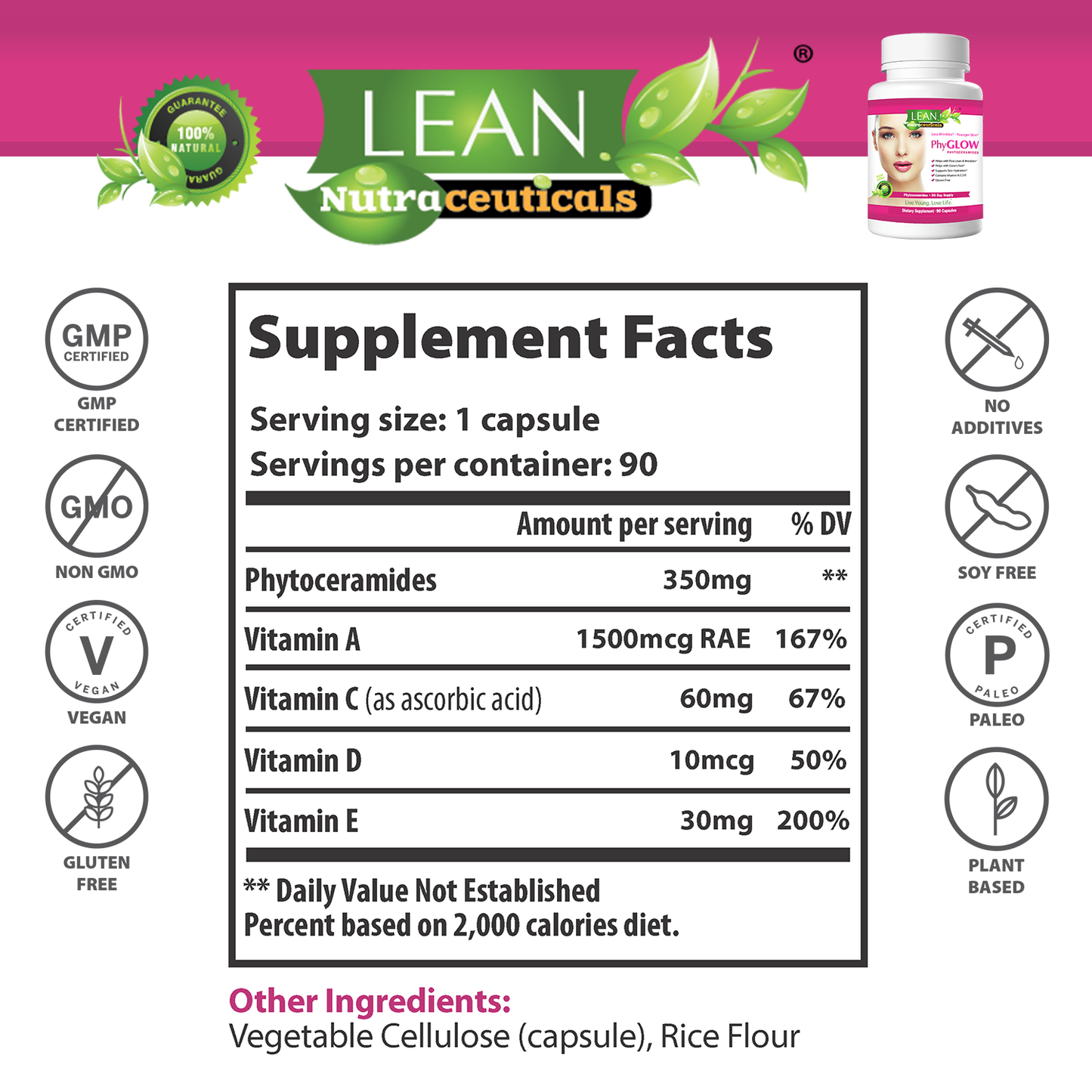 Skin Supplement That Works to Pump Lift Face Remove Wrinkles Hydrate Skin Brighten SKin Tone for Men and Women Made in USA LEAN Nutraceuticals