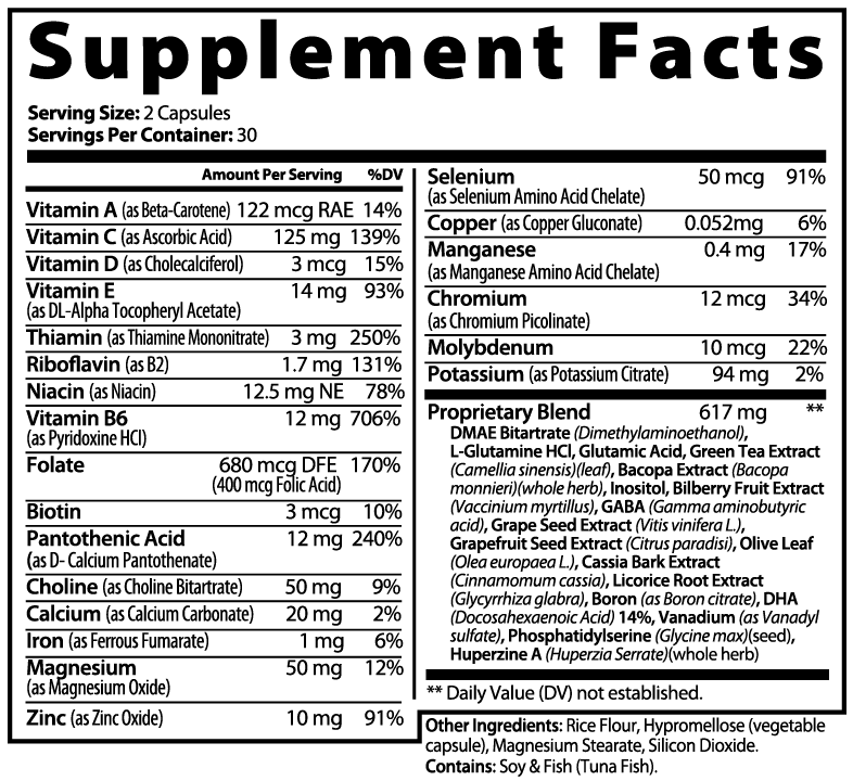 FocusFlex Supplement Facts panel