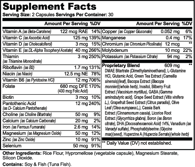 FocusFlex Supplement Facts panel