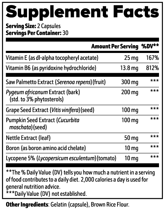 Prostelin Supplement Facts panel