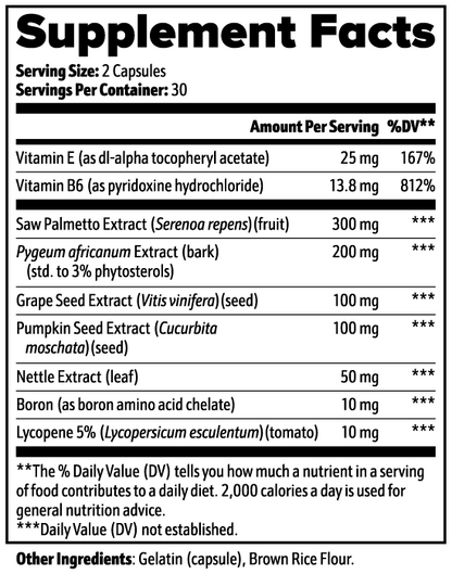 Prostelin Supplement Facts panel