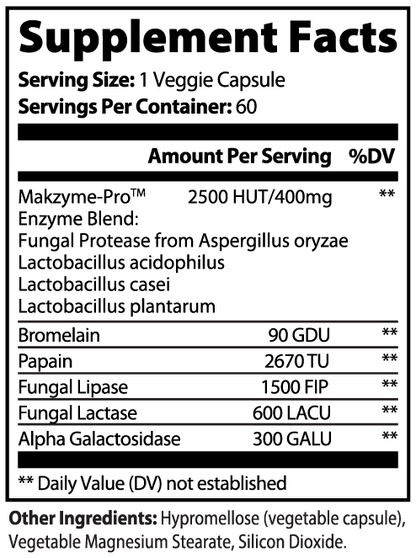 DigestEase Supplement Facts panel