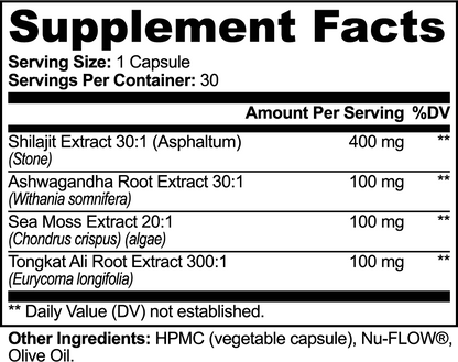 Shilajit Supplement Facts panel