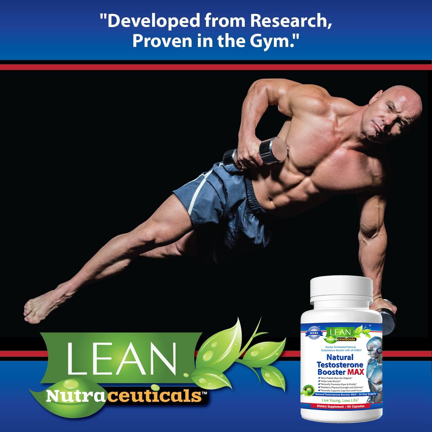 LEAN Nutraceuticals Testosterone Booster MAX for Men - Natural and MD Certified