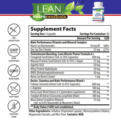 LEAN Nutraceuticals Testosterone Booster MAX for Men - Natural and MD Certified