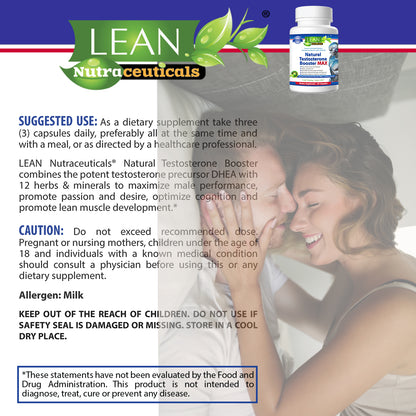 LEAN Nutraceuticals Testosterone Booster MAX for Men - Natural and MD Certified