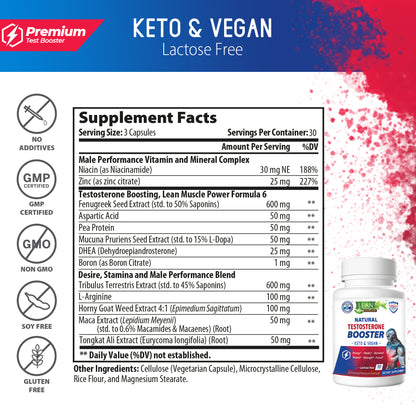 male performace vitamin and mineral complex testosterone t booster lean muscle builder lactose free diary free keto vegan halal vegetarian made in usa