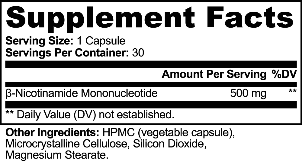 NMN Supplement Facts panel