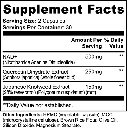 NAD+ Supplement Facts panel