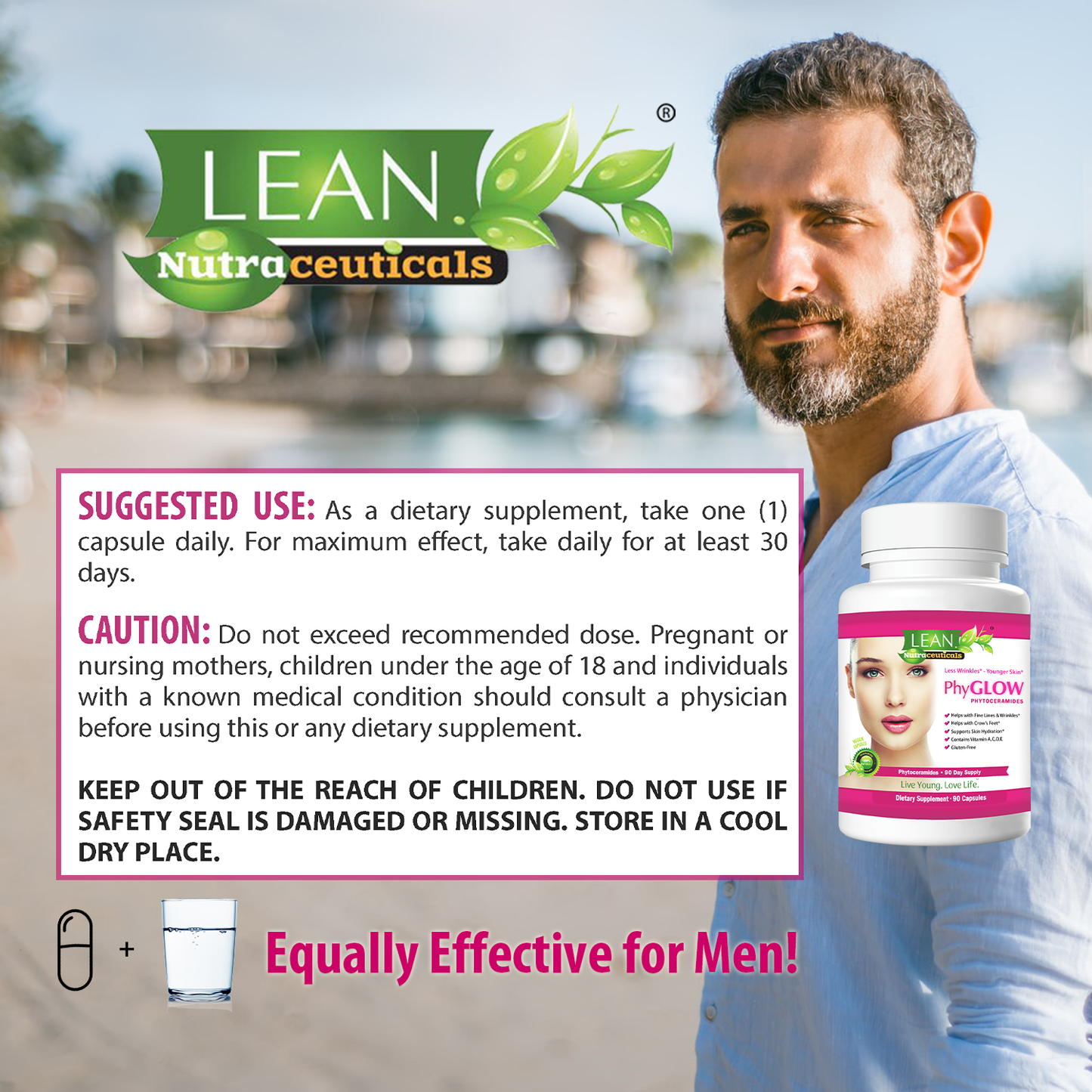Effective Natural Supplement with Wheat Gluten Free Phytoceramides for Men's Skincare and Skin Hydration while Aging