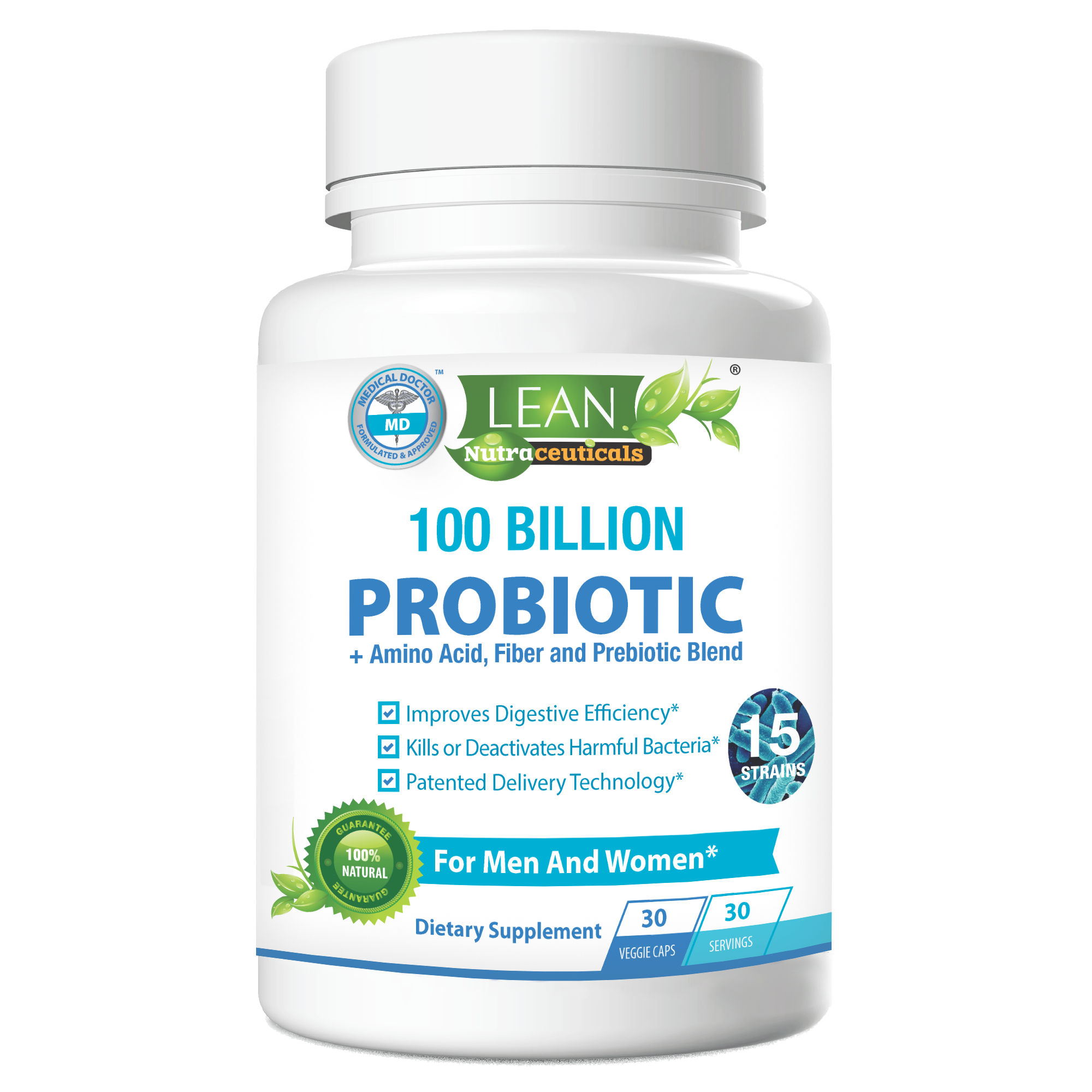Lean Nutraceuticals 100 Billion Probiotic Bottle Front