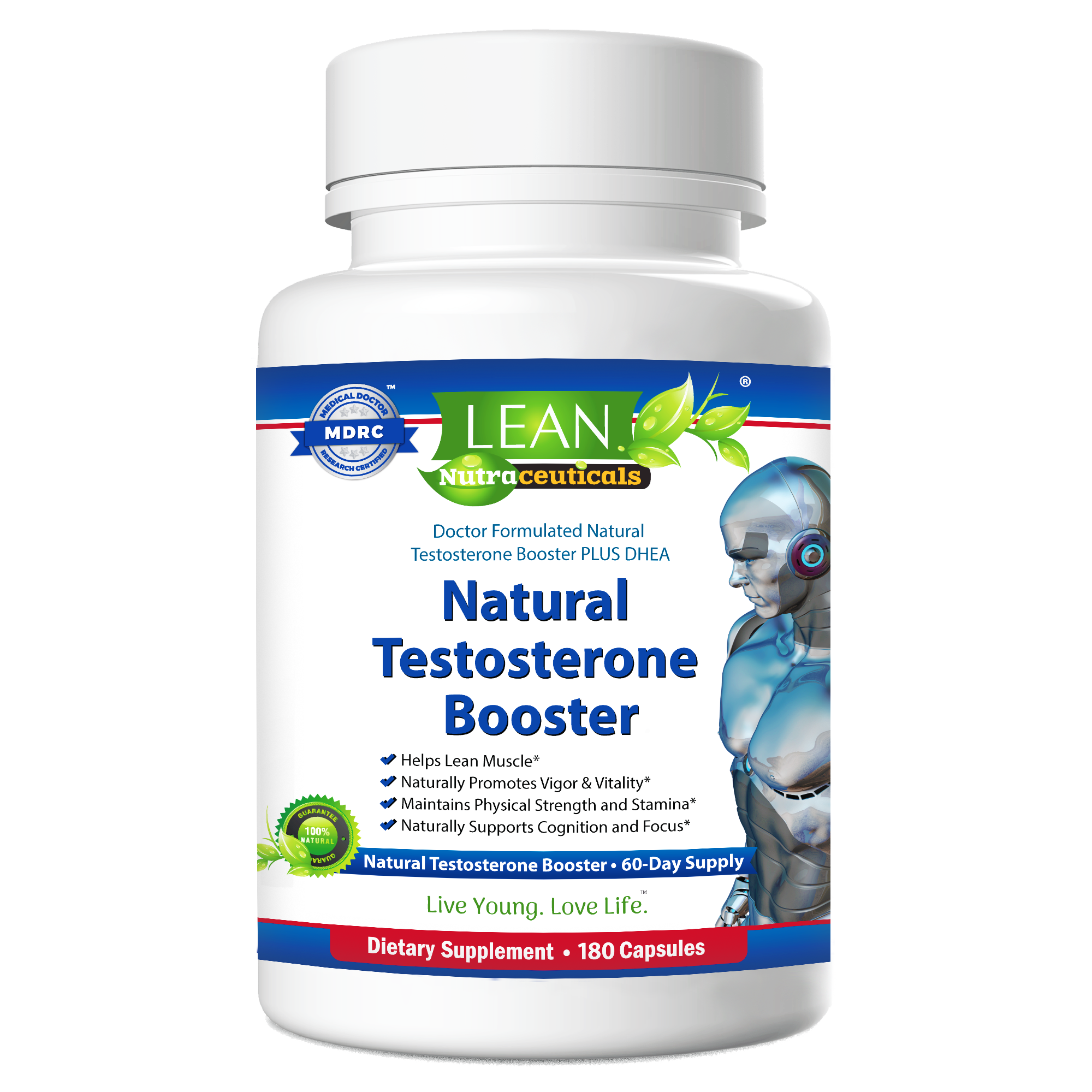 Lean Nutraceuticals Natural Testosterone Booster 180 Capsules Bottle Front