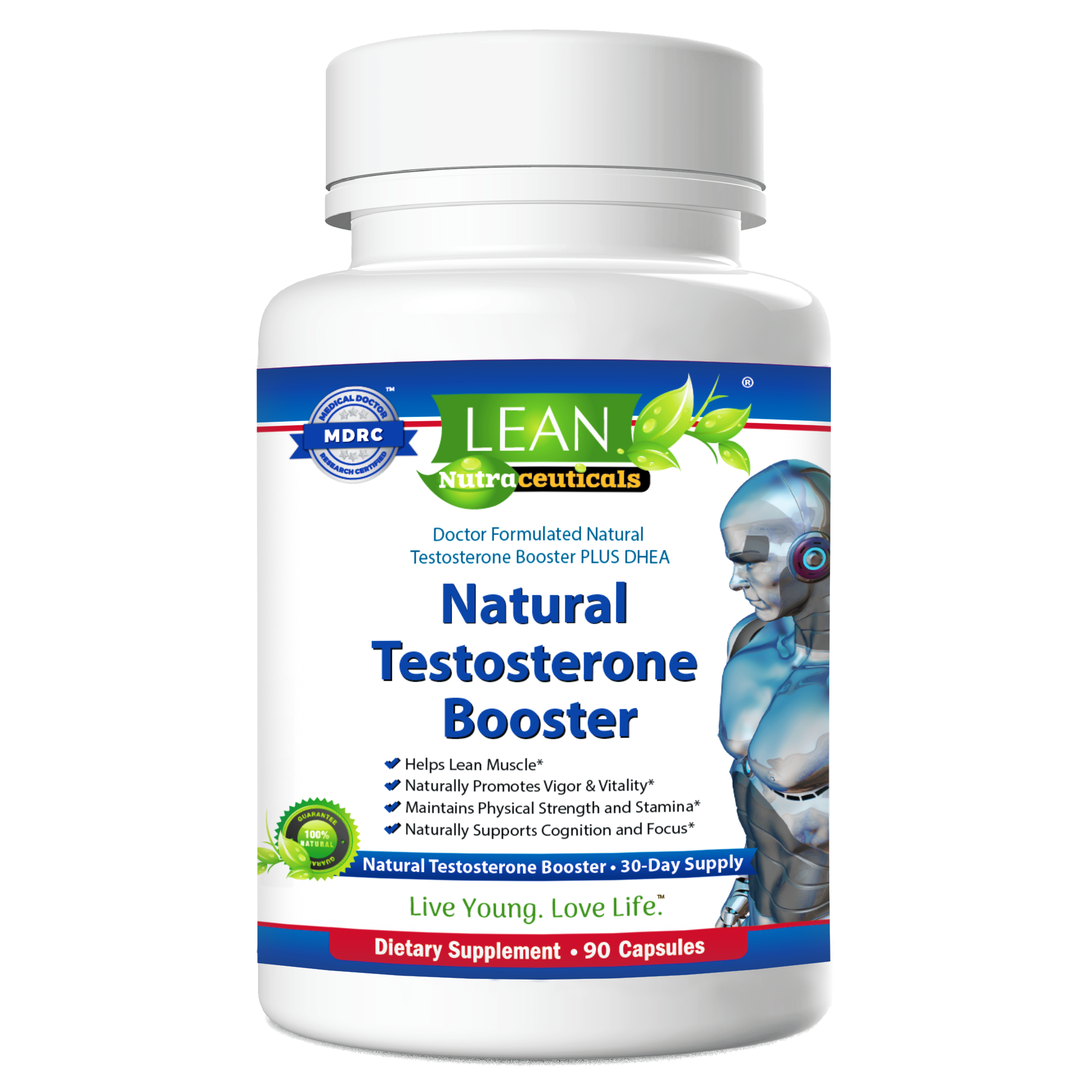 Lean Nutraceuticals Natural Testosterone Booster 90 Capsules Bottle Front
