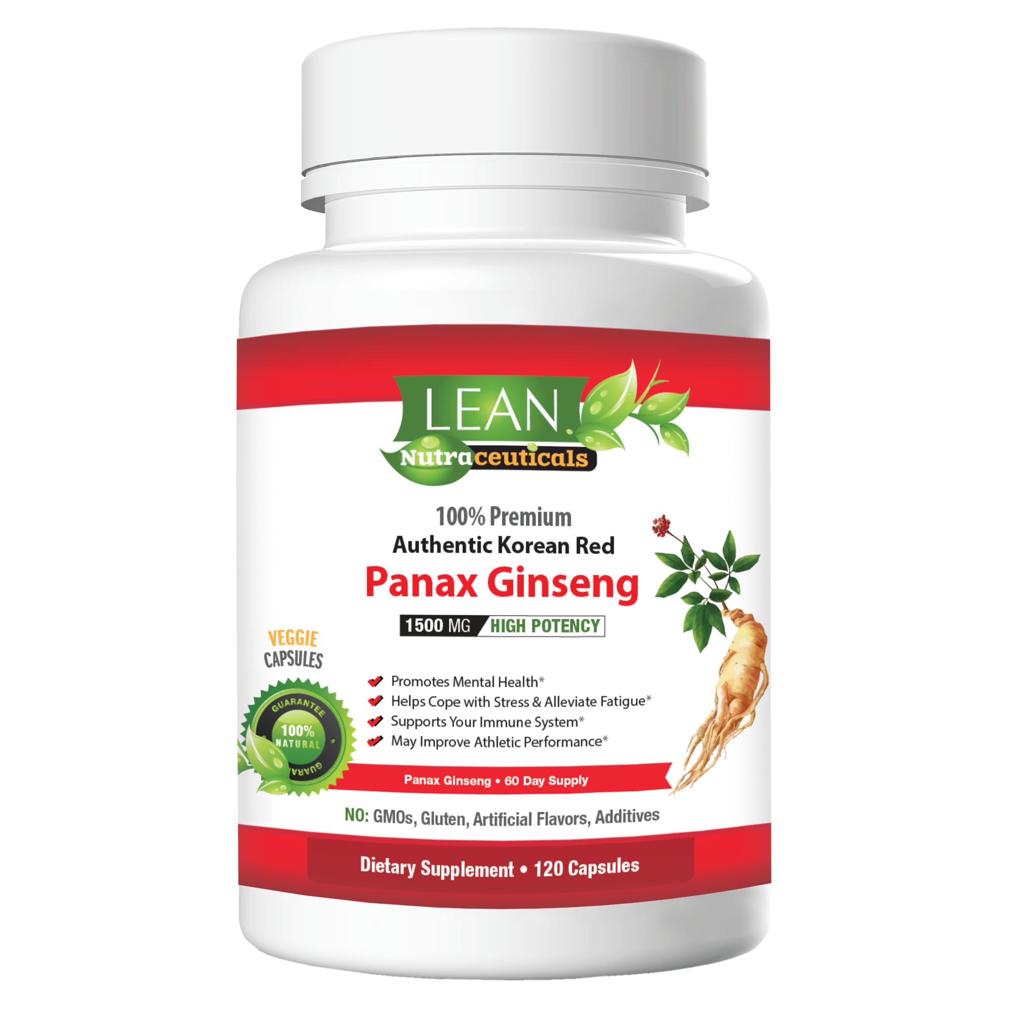 Lean Nutraceuticals Panax Ginseng 120 Capsules Bottle Front