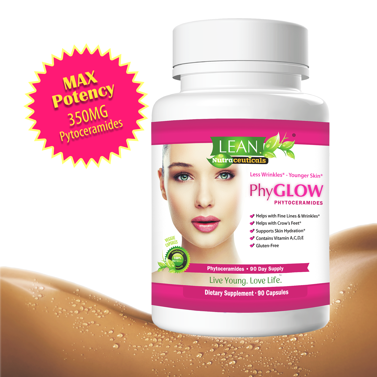 Lean Nutraceuticals Phyglow 90 Capsules Phytoceramides Max Potency